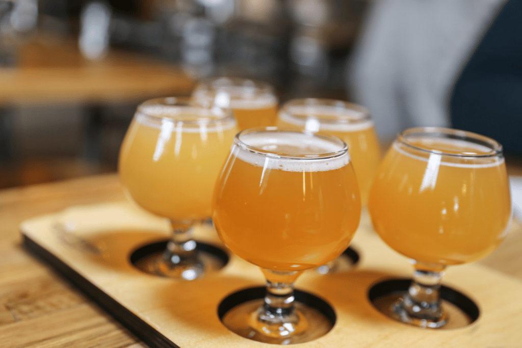 A flight of American Pale Ale beers