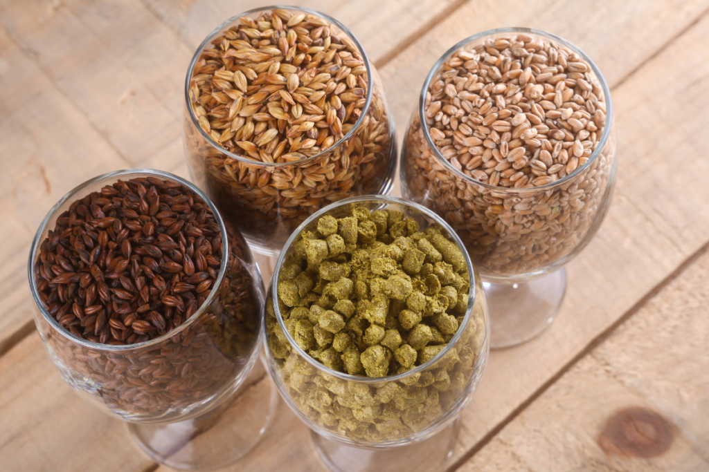 English Brown Porter recipes use several standard ingredients: water, base grains, specialty grains or other additions, hops, and yeast.